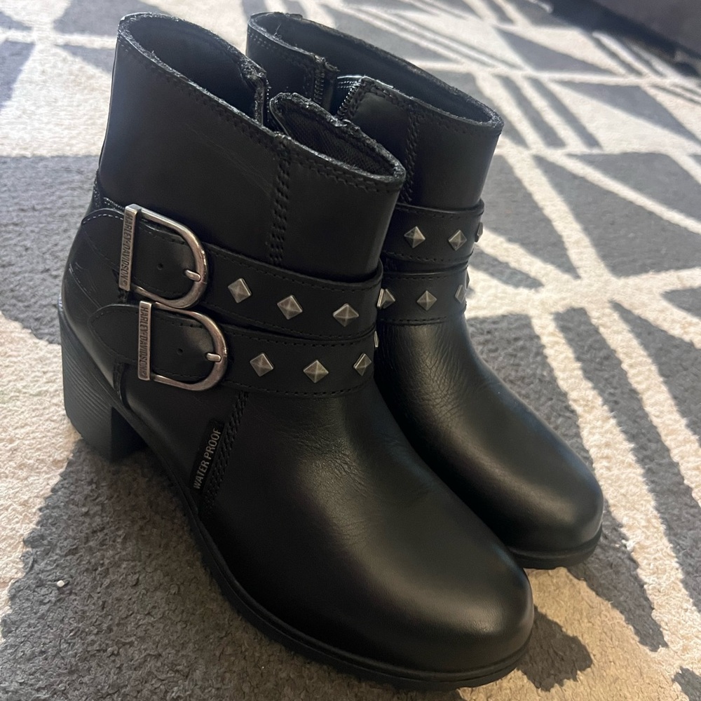 Harley-Davidson Black Ankle Boots with Buckle Straps. NEW IN BOX
